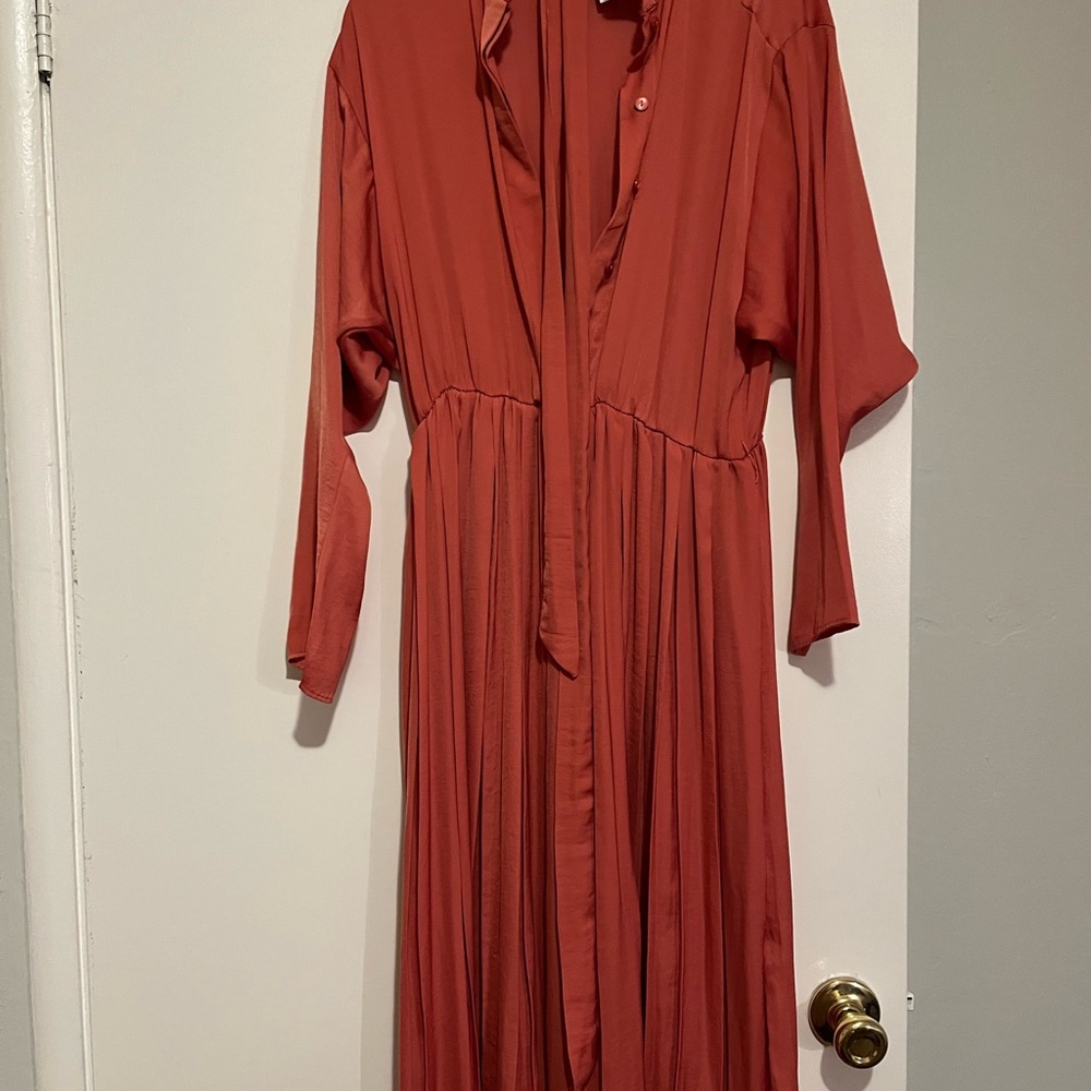 Red orange double-sided split mid dress